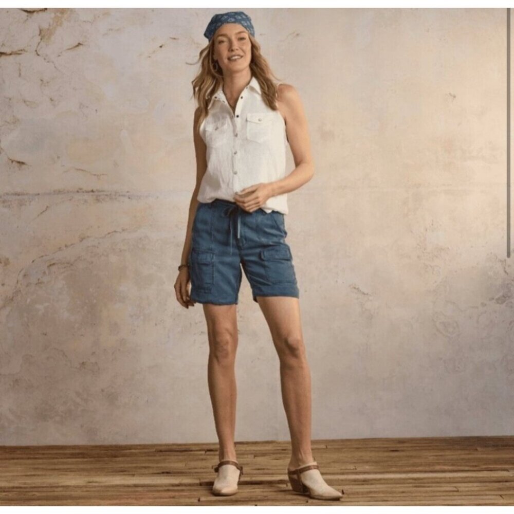 Sundance Desert Utility Cargo Tencel Shorts Size P6 Ocean Blue High Rise NWT